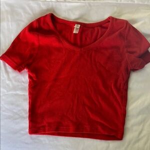 Red V-Neck Short Sleeve Top